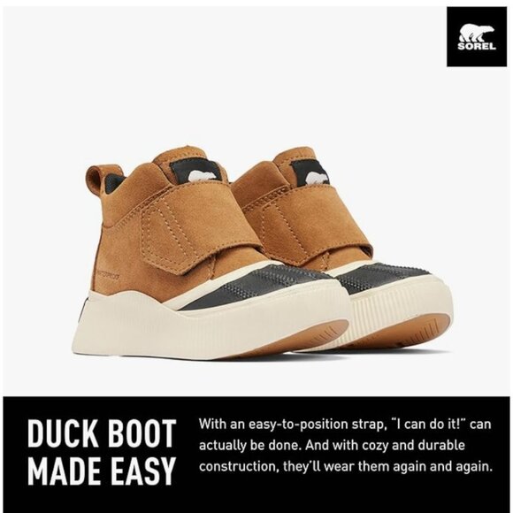 SOREL Boys Sz 12 Out N About IV Strap Rain Hike Boots Waterproof Taffy Tan Black - Picture 2 of 16